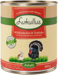 Lukullus Lukullus 11 + 1 gratis! 12 x 800 g Hrană umedă câini iepure sălbatic/ vită & curcan - sălbatic și (12 g)