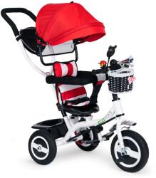 ECOTOYS Tolható baba tricikli 360°-ban forgatható üléssel, tárolóval, nappellenzővel, piros - webszazas - 25 200 Ft