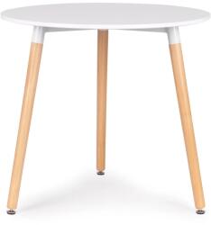 ModernHome Modern kör alakú étkezőasztal bükkfa lábakkal, 80 cm, fehér-fa szín