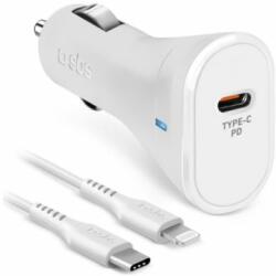 SBS - Incărcător de ma? ină USB-C PowerDelivery 20W + Cablu USB-C/Lightning, alb