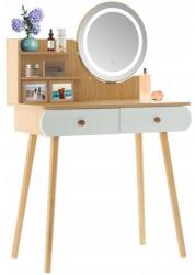 Chomik Masa de toaleta/machiaj, alba si natur, cu oglinda rotunda si LED, 2 sertare, 2 rafturi, 80x40x120 cm, Chomik (PHO7476) - jollymag