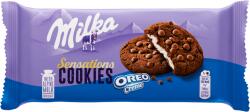 Milka Cookies Sensations Oreo Creme kakaós keksz tejcsokoládé darabokkal, vaníliás töltelékkel 156 g - ecofamily