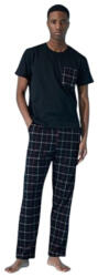 Arcan Pijama barbati din bumbac tricou si pantalon lung, negru cu carouri
