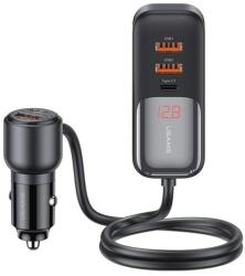 USAMS C40 autós töltő 3 USB+2 Type-C aljzat (12V/1.5A, 165W, PD gyorstöltő, LED kijelző + 1.5m hosszabbító) FEKETE (CC213CC01) - bluedigital