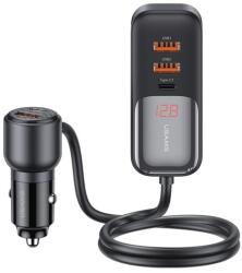 USAMS C40 autós töltő 3 USB+2 Type-C aljzat (12V/1.5A, 165W, PD gyorstöltő, LED kijelző + 1.5m hosszabbító) FEKETE (CC213CC01)