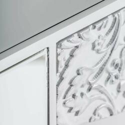  Elegáns Fehér Magas Lerakóasztal - Tükör Fiókkal - 90cm