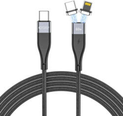 Tech-Protect Ultraboost 2in1 mágneses kábel Lightning és USB-C PD 60W 3A 100cm fekete (THP1610)