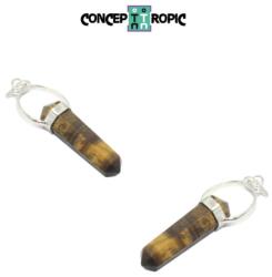  Pandantiv din Ochi de Tigru Obelisc - 48-50 x 18 mm - 1 Buc