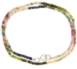  Colier din Turmalina Mixta Cub Fatetat 2x2 mm - Accesorii Argint 925 - 1 Buc