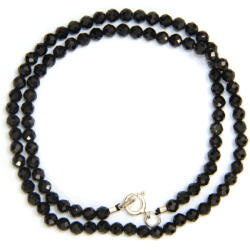  Colier din Turmalina Neagra Rotunda Fatetata 4x4 mm - Accesorii Argint 925 - 1 Buc
