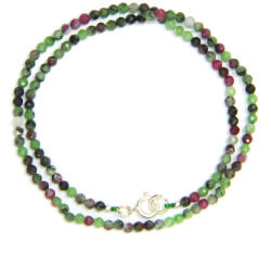  Colier din Rubin in Zoisit Rotund Fatetat 3x3 mm - Accesorii de Argint 925 - 1 Buc