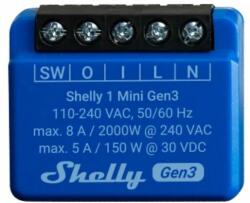 Shelly PLUS 1 Mini GEN3, egy áramkörös WiFi + Bluetooth okosrelé (3800235261576)
