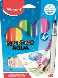  Akvarell filctoll készlet, 3, 6 mm, ecsettel, MAPED "Color`Peps Aqua", 10 különböző szín
