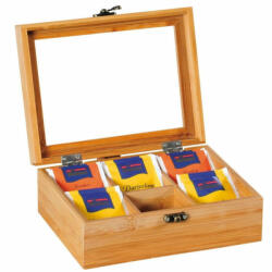 KESPER Кутия за чай Kesper 58902, 21.7x16х9см, Бамбук, 6 отделения, Прозрачен капак, Кафяв (58902)