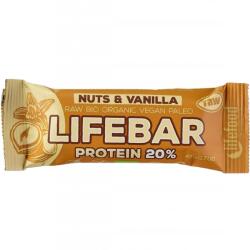 Lifefood Baton proteic cu nuci si vanilie raw Lifebar Bio, 47g, Lifefood