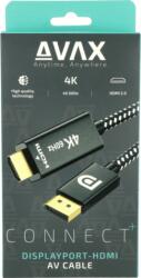 AVAX AV601 DisplayPort - HDMI 2.0 Kábel 2m - Fekete (5999574480385)