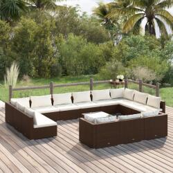 vidaXL Set mobilier de grădină cu perne, 14 piese, maro, poliratan (3102114) - maryon