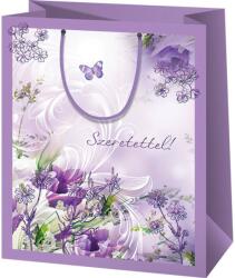 Cardex Szeretettel! mintás, lila színű, nagy méretű exkluzív ajándéktáska 27x14x33cm-es (45557) - jatekshop