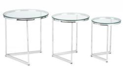 ART-POL Design ezüst fém 3db-os asztal szett, üveg asztallap 57x55x55 / 53x45x45 / 47x35x35cm (138138)
