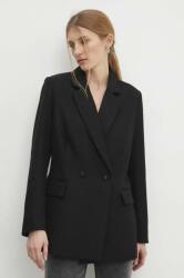 Answear Lab gyapjú kabát fekete, sima, egysoros gombolású - fekete L