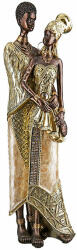  Gyönyörű afrikai stílusú páros szobor barna és arany színben 36cm Aminata