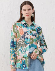 SHOPIKA Camasa subtire din vascoza, cu guler clasic si imprimeu floral in nuante de turcoaz si verde S