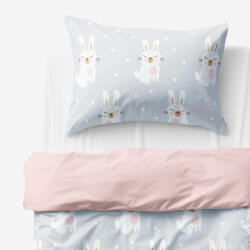 Goldea lenjerie de pat pentru copii din 100% bumbac duo - iepurași visători cu roz pudră 140 x 200 și 50 x 70 cm Lenjerie de pat