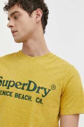 Superdry pamut póló sárga, férfi, nyomott mintás - sárga S