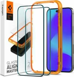 Spigen Set 2 folii sticla cu sistem de montare Case friendly Spigen ALM Glass FC compatibila cu iPhone 14 Pro Black (SPN2341)