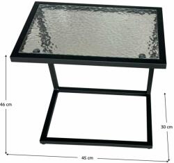  Kerti asztalka, fekete acél/edzett üveg, SELKO (0000371796)