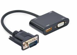  VGA(D-SUB15)(apa) to VGA(D-SUB15)(anya) és to HDMI(anya) (A-VGA-HDMI-02) GEMBIRD with audio átalakító adapter aktív és splitter