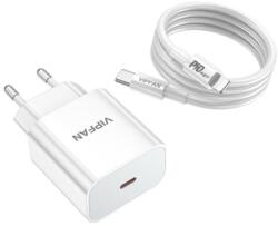 Vipfan E4S - Type-C (USB-C) hálózati töltőfej + Type-C / Lightning kábel, fehér 20W