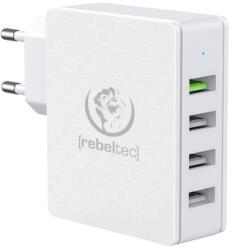 Hálózati töltő: Rebeltec H410 Turbo - 4 USB porttal, hálózati gyors töltő, fehér, 3A