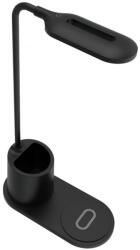 Rebeltec W600 - univerzális asztali LED lámpa tolltartóval, Qi vezeték nélküli töltéssel fekete