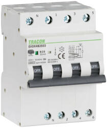 TRACON EVOK4D1003 Kombinált védőkapcsoló, 4P, 4modul, D karakterisztika D10A, 30 mA, 10kA, A (EVOK4D1003)