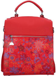 Karen Wiktor piros virágos rostbőr női hátizsák/válltáska (D-609-piros-piros-velur-virag)