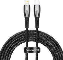 USB Type-C töltő- és adatkábel, Lightning, 200 cm, 2400mA, 20W, törésgátlóval, gyorstöltés, PD, Baseus Glimmer, CADH000101, fekete - tok-shop