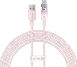 USB töltő- és adatkábel, USB Type-C, 200 cm, 6000 mA, 100W, gyorstöltés, cipőfűző minta, Baseus Explorer, CATS010504, rózsaszín - tok-shop
