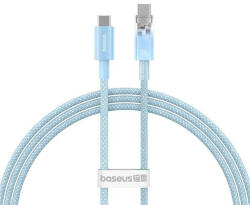  USB Type-C töltő- és adatkábel, USB Type-C, 100 cm, 6000 mA, 100W, gyorstöltés, PD, cipőfűző minta, Baseus Explorer, világoskék - tok-shop