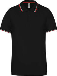 Kariban Férfi kontrasztcsíkos rövid ujjú galléros piké póló, Kariban KA250, Black/Red/White-3XL (ka250bl-re-wh-3xl)