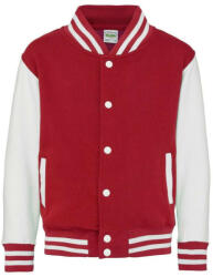 Just Hoods Vastag gyerek pulóver, Just Hoods AWJH043J, patenttal záródó, Fire Red/Arctic White-9/11
