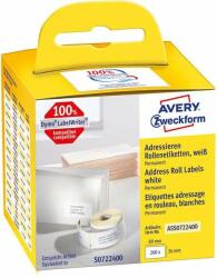Avery Zweckform Etichete termice, Avery Zweckform AS S0722400, compatiile cu DYMO LabelWriter, adrese mari, permanente, 89x36mm, hartie alba, 260 etichete/rola, 1 rola/cutie (ASS0722400)