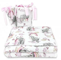 Baby Shop 4 részes babaágynemű - szivárványos elefánt rózsaszín - babastar