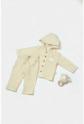 BabyCosy Set bluza cu gluga si pantaloni, Winter muselin, 100% bumbac - Stone, BabyCosy (Marime: 9-12 luni) (BC-CSYM7033-9)