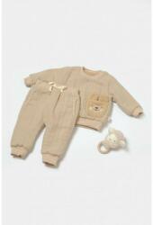 BabyCosy Set bluza dublata si pantaloni Ursulet, Winter muselin, 100% bumbac - Apricot, BabyCosy (Marime: 12-18 Luni) (BC-CSYM7029-12)