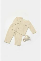 BabyCosy Set bluza cu nasturi si pantaloni , Winter muselin, 100% bumbac - Stone, BabyCosy (Marime: 18-24 Luni) (BC-CSYM7018-18)