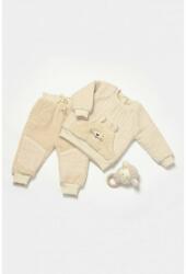 BabyCosy Set bluza cu buzunar si pantaloni Ursulet, Winter muselin, 100% bumbac dublat - Stone, BabyCosy (Marime: 6-9 luni) (BC-CSYM7030-6)