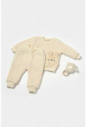 BabyCosy Set bluza dublata si pantaloni Ursulet, Winter muselin, 100% bumbac - Stone, BabyCosy (Marime: 3-6 Luni) (BC-CSYM7027-3)