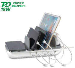 4smarts Family Evo töltő állomás 63W PD, wireless töltővel, kábelekkel, szürke / fehér (4S462326)