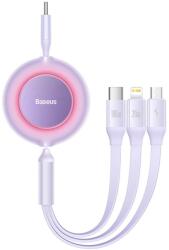 Baseus USB Type-C töltő- és adatkábel 3in1, USB Type-C, Lightning, microUSB, 110 cm, 100W, 3500 mA, gyorstöltés, lapos, feltekerhető, Baseus Bright Mirror 2, CAMJ010205, lila (RS128875) (RS128875)